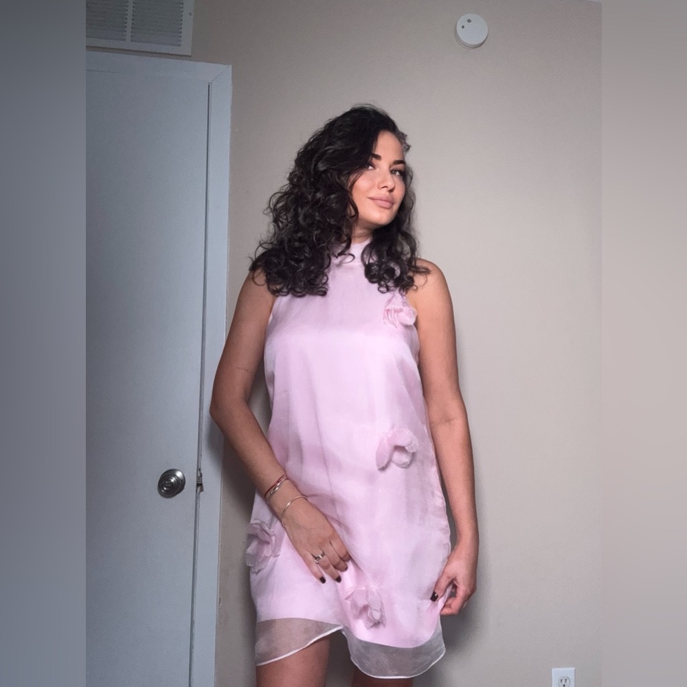 Pink Sleeveless Dress with Floral Accents
